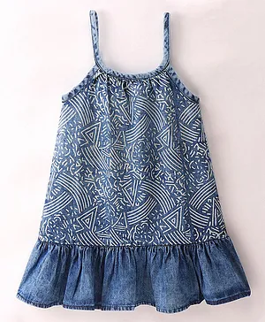 Eimoie Sleeveless Abstract Printed Dress - Blue