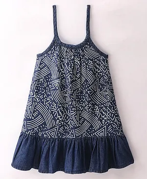 Eimoie Sleeveless Abstract Printed Dress - Indigo Blue