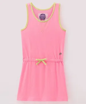 Eimoie Sleeveless Solid Bow Applique Dress - Pink