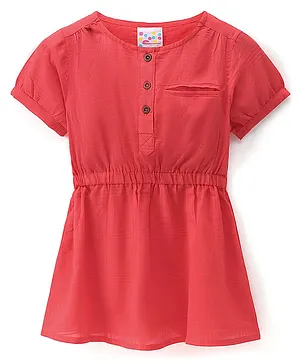 Eimoie Half Sleeves Striped Designed  Dress - Coral Pink