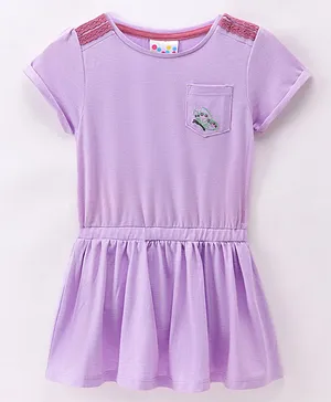 Eimoie Half Sleeves Butterfly Embroidered Dress - Purple