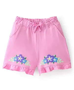 Pine Kids Terry Knit Mid Thigh Length  Shorts with Floral Print -Pink