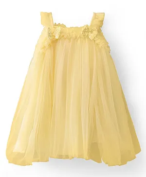 Babyhug Sleeveless Party Frock with Bow Applique - Yellow