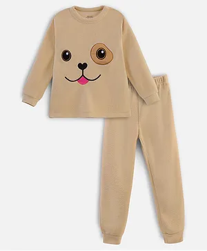 Nap Chief Full Sleeves Dog Face  Embroidered Co Ord Set -  Brown