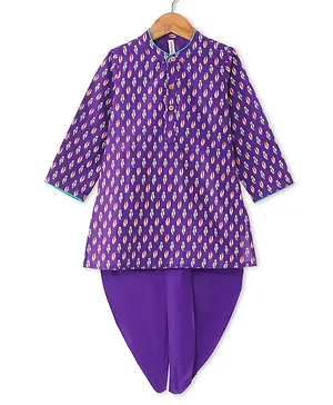 Babyhug 100% Cotton Woven Full Sleeves Kurta & Dhoti Set With Ikkat Print -Purple