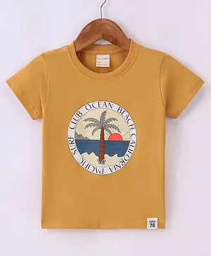 CUCUMBER Sinker Knit Half Sleeves T-Shirt Beach Theme Print - Tropical Yellow