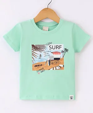 CUCUMBER Sinker Knit Half Sleeves T-Shirt Beach Theme  Print - Paris Green