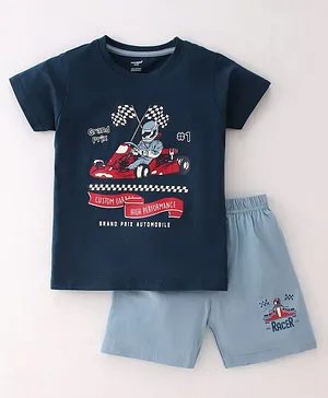 CUCUMBER Sinker Half Sleeves Race Cart Printed T-Shirt & Shorts Set - Persian Blue