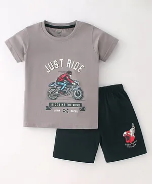 Cucumber Sinker Knit Half Sleeves Bike Print T-Shirt and Shorts - Grey