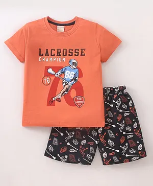 CUCUMBER Sinker Half Sleeves Sports Printed T-Shirt & Shorts Set - Orange