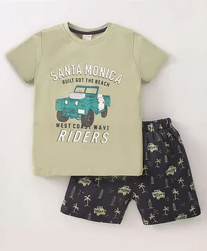 CUCUMBER Sinker Half Sleeves Jeep Printed T-Shirt & Shorts Set - Sage Green