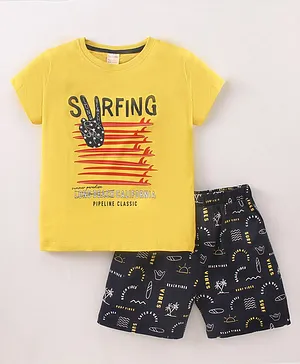 CUCUMBER Sinker Half Sleeves Surfing Printed T-Shirt & Shorts Set - Yellow