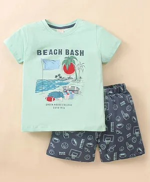 CUCUMBER Sinker Half Sleeves Beach Printed T-Shirt & Shorts Set - Spring Green