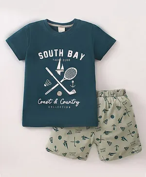 CUCUMBER Sinker Half Sleeves Sports Printed T-Shirt & Shorts Set - Teal Green