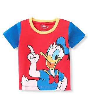 Babyhug Disney Cotton Knit Half Sleeves Donald Duck Graphics Printed T-Shirt - Red