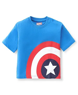 Babyhug Marvel Cotton Knit Half Sleeves Oversized T-Shirt Captain America Graphics Print - Blue