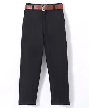 Mark & Mia Full Length Solid Colour Party Wear Trousers With Belt Detailing-Black