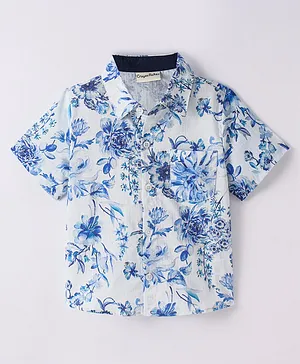 CrayonFlakes Cotton Half Sleeves Floral  Printed Shirt - Off White
