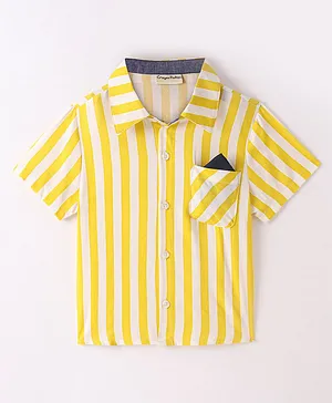 CrayonFlakes Rayon Half Sleeves Striped Shirt - Yellow