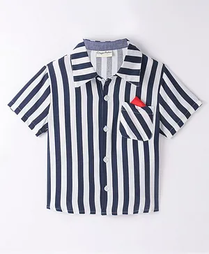CrayonFlakes Rayon Half Sleeves Striped Shirt - Navy Blue