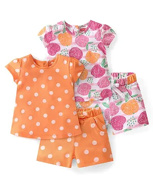 Babyhug Cotton  Single Jersey Knit Half Sleeves Night Suit With Polka Dot  Print Pack of 2 - Multicolour