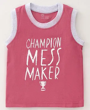 Pink Rabbit Single Jersey Sleeveless T-Shirt Text Print - Maroon