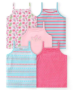 Babyhug 100% Cotton Knit Sleeveless Slips Heart Print Pack of 5- Multicolor