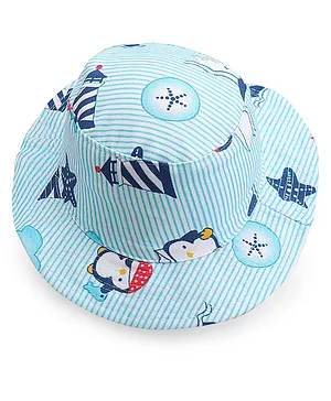 Babyhug Cotton Bucket Hat Penguin Print - Blue