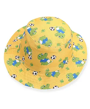 Babyhug Cotton Woven Two Layer Bucket Hat Dino Print - Yellow