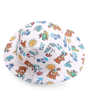 Babyhug Cotton Woven Two Layer Bucket Hat Bear Print - Multicolor
