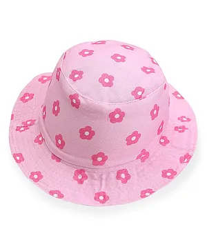 Babyhug Cotton Woven Two Layer Bucket Hat Floral Print - Pink