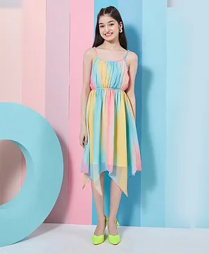 Pspeaches Sleeveless Ombre Striped Fit & Flared Dress - Multi Colour