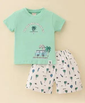 CUCUMBER Sinker Half Sleeves Beach Van Printed T-Shirt & Shorts Set - Parish Green