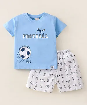 CUCUMBER Sinker Half Sleeves Football Printed T-Shirt & Shorts Set - Blue