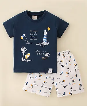 CUCUMBER Sinker Half Sleeves Beach Printed T-Shirt & Shorts Set - Midnight Blue