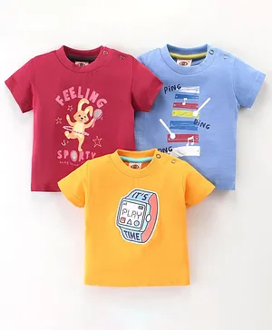 Zero Sinker Half Sleeves Bunny Printed T-Shirts Pack of 3 - Mustard Maroon & Blue
