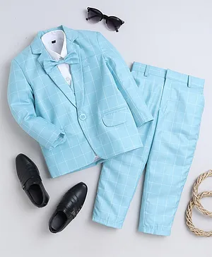 Jeet Ethnics Full Sleeves Checked 5 Piece Coordinating Shirt & Pant Set - Blue