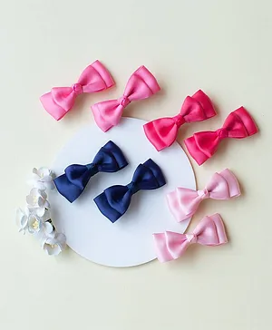 Ribbon candy Set Of 8 Bow Detailed Hair Clips - Pink & Blue