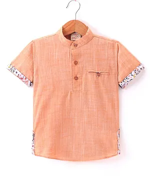 Rikidoos Half Sleeves Solid Kurta Style Shirt - Orange