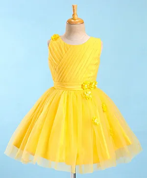 Enfance Sleeveless Floral Detailed Fit & Flare Dress - Yellow