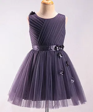 Enfance Sleeveless Floral Detailed Fit & Flare Dress - Enfance Sleeveless Floral Detailed Fit & Flare Dress - Purple