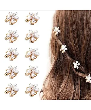 Ziory Set Of 10 Floral Detailed Hair Clips - White