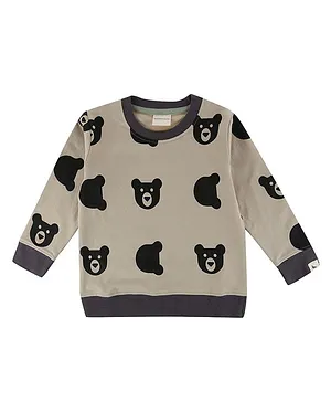 Turtledove London Organic Cotton Knit Full Sleeves Sweatshirt Bear Print - Beige