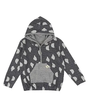 Turtledove London Organic Cotton Knit Full Sleeves Reversible Hooded Sweatshirt Abstract Print - Black
