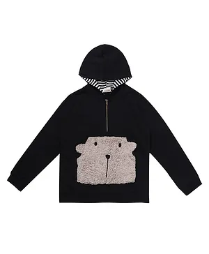 Turtledove London Organic Cotton Knit Full Sleeves  Hooded Sweatshirt Bear Patch - Black