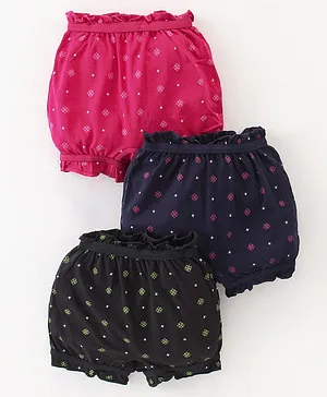 Bodycare Cotton Bloomers With Floral Print Pack Of 3 - Red Navy Blue & Black