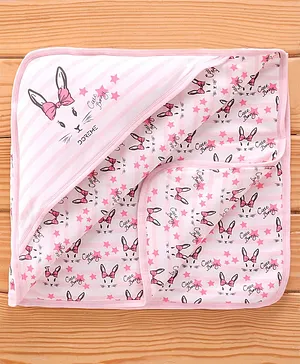 Doreme Interlock Hooded Towel & Wrapper Bunny Print L 81 x B 78 cm - Water Pink
