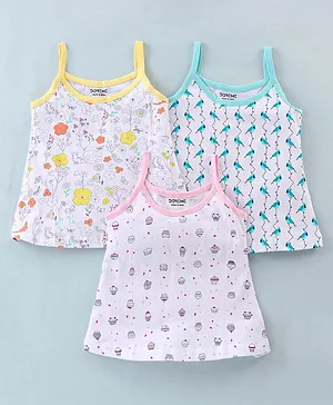 Doreme 100% Cotton Single Jersey Knit Sleeveless Slip Floral Print Pack of 3 - Yellow Blue & Pink