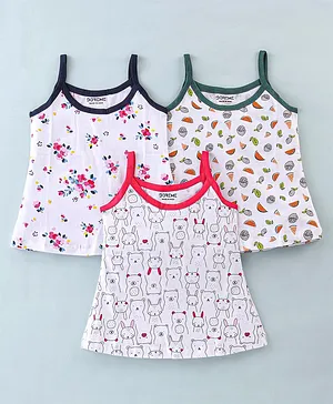Doreme Cotton Single Jersey Knit Sleeveless Slip Floral & Bunny Print Pack of 3 - Green Blue & Pink