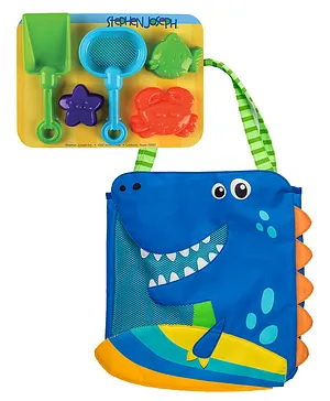 Stephen Joseph Beach Totes With Sand Toy Play Set Dino Design- Multicolor